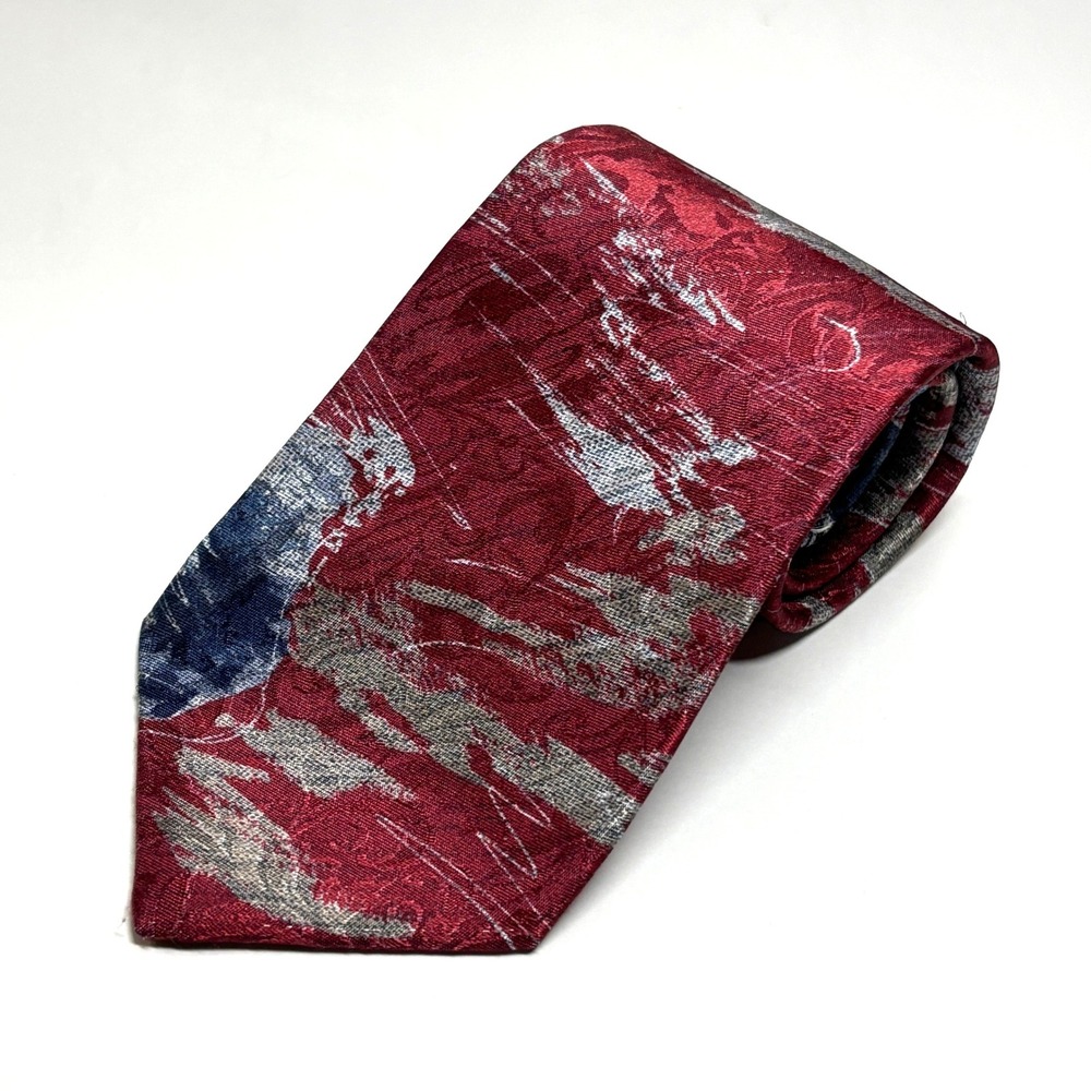 Cappuccino Necktie Mens OS Red Blue Abstract Goldi-Clasp Made in USA Formal
